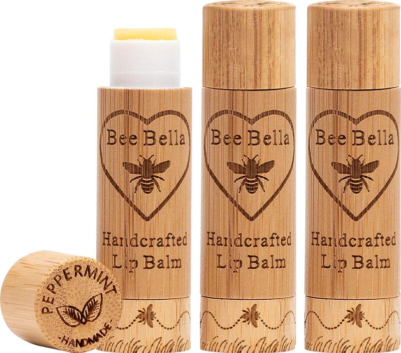 Bee Bella Lip Balm, Peppermint, 3 Pack - Hydrating Lip Care, 100% Natural, Original Organic Beeswax with Vitamin E, Handmade in USA - Image 1